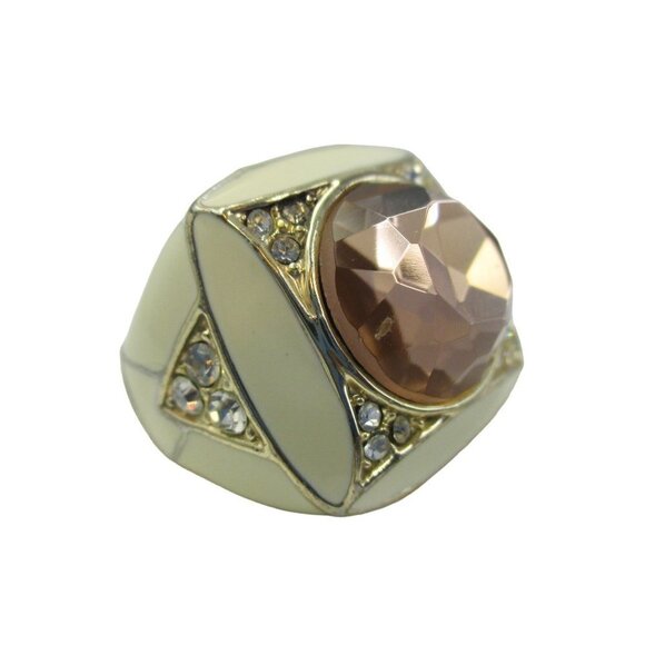 Vintage Cream and Gold Ring with Pink Gemstone - Picture 1 of 8